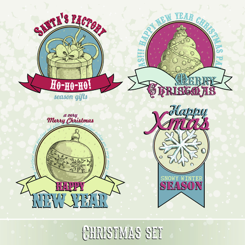 Vintage 2015 Christmas labels 01 vector set