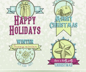 Vintage 2015 Christmas labels 02 vector set