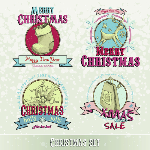 Vintage 2015 Christmas labels 04 vector set