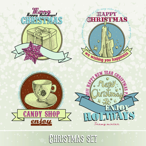 Vintage 2015 Christmas labels 05 vector set