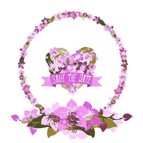 Vintage flower heart-shaped and frames vector 21