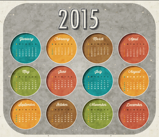 Vintage grunge calendar 2015 round vector