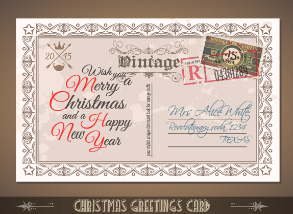Vintage merry christmas postcard vectors tamplate 01