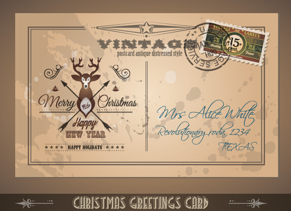 Vintage merry christmas postcard vectors tamplate 02