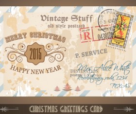 Vintage merry christmas postcard vectors tamplate 04