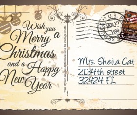 Vintage merry christmas postcard vectors tamplate 06