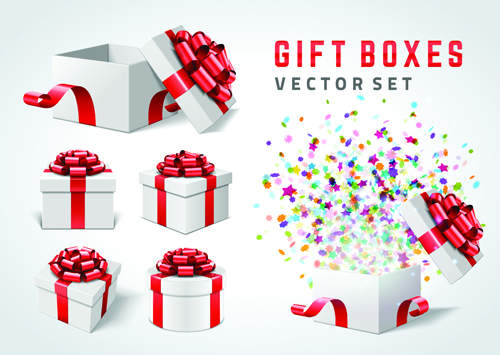 White gift box with red bow vector 01