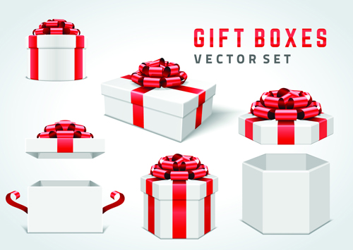 White gift box with red bow vector 02