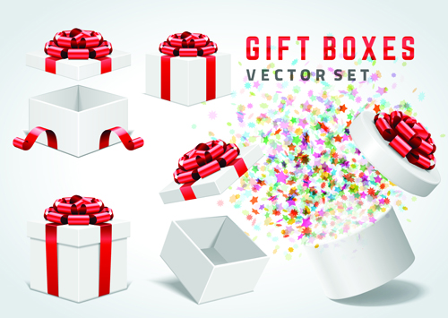 White gift box with red bow vector 03