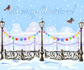 Winter city christmas background vector 01
