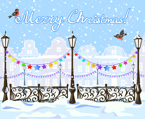 Winter city christmas background vector 01