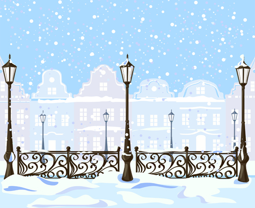 Winter city christmas background vector 02