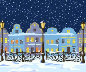 Winter city christmas background vector 03