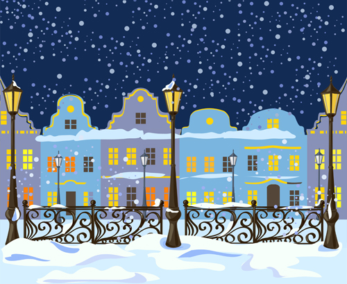 Winter city christmas background vector 03