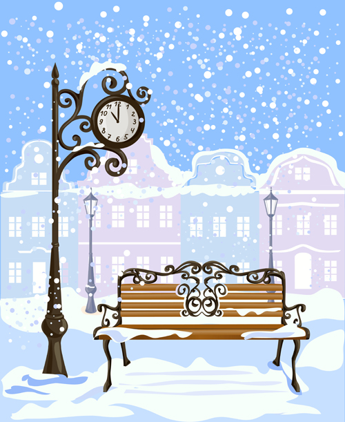 Winter city christmas background vector 04