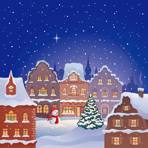 Winter houses christmas vector background 01