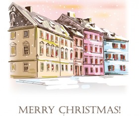 Winter houses christmas vector background 02