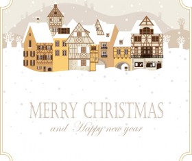 Winter houses christmas vector background 03