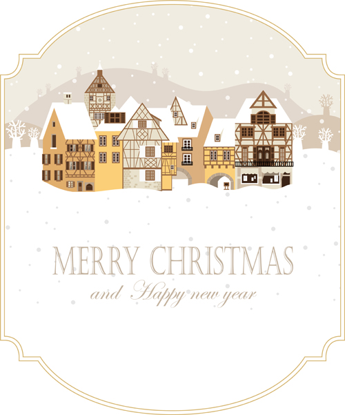 Winter houses christmas vector background 03
