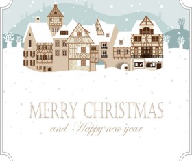 Winter houses christmas vector background 04