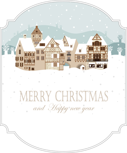 Winter houses christmas vector background 04