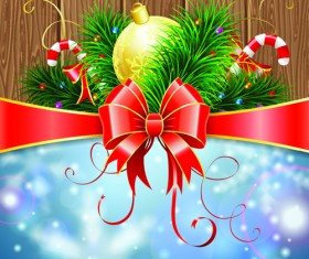 Wood board and red ribbon christmas background vector