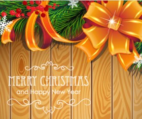 Wooden background with christmas ornament vector 02