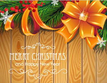 Wooden background with christmas ornament vector 02