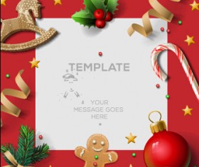 Wooden baubles merry christmas vector cards 05