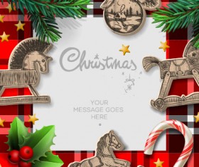 Wooden baubles merry christmas vector cards 06