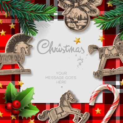Wooden baubles merry christmas vector cards 06