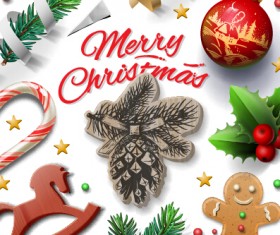 Wooden baubles merry christmas vector cards 07