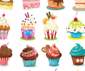 Vector Cartoon cupcakes icons