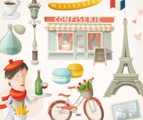 Paris cartoon design elements vector
