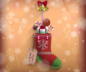 knitted fabric christmas shoe vector card