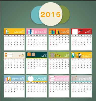 simple grid calendar 2015 vector set 03