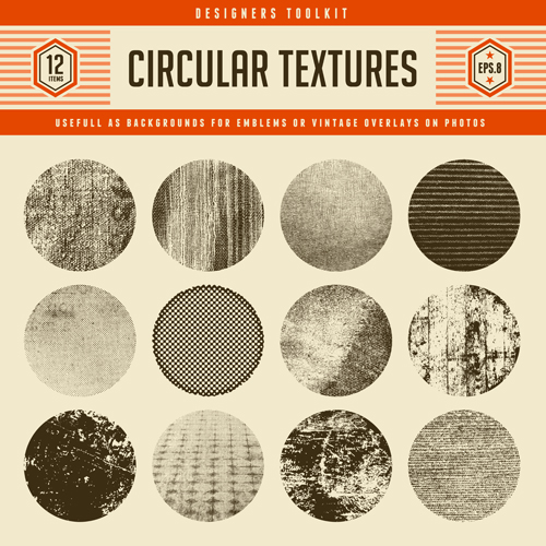 12 kind circular textures grunge vector