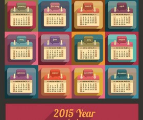 2015 calendar retro color styel vector