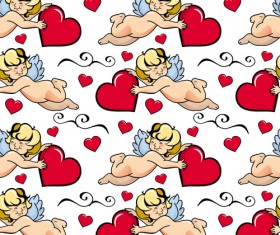 Angel and heart shapes vector seamless pattern
