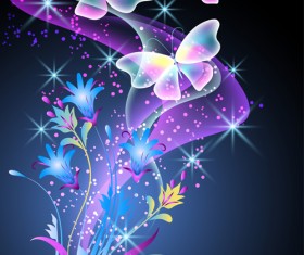 Beautiful butterflies with flowers vector background 01