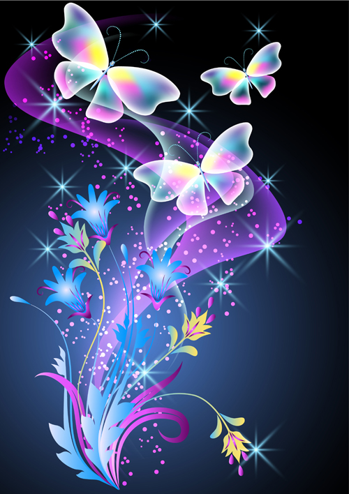 Beautiful butterflies with flowers vector background 01