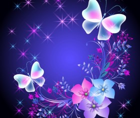 Beautiful butterflies with flowers vector background 03