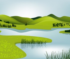 Beautiful fields landscapes vector set 10
