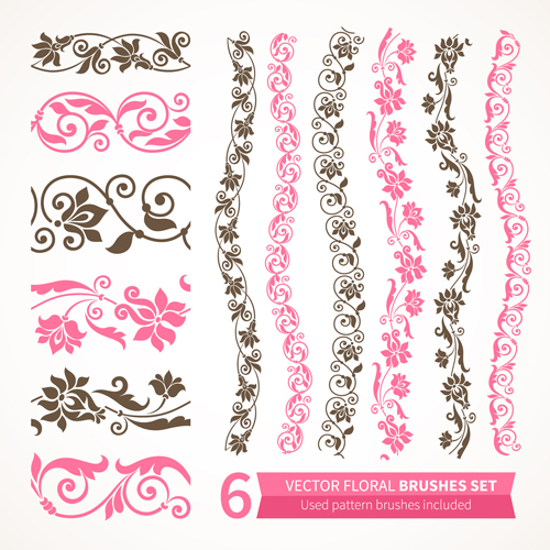 Beautiful floral seamless borders vector set 04