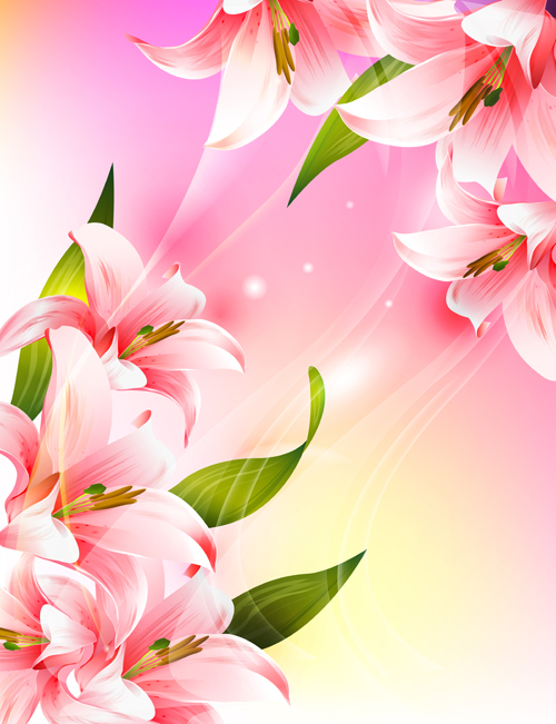 Beautiful pink flowers vector background set 01