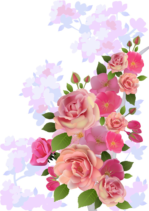 Beautiful pink flowers vector background set 02