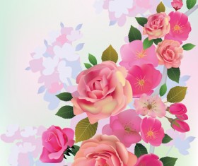 Beautiful pink flowers vector background set 04