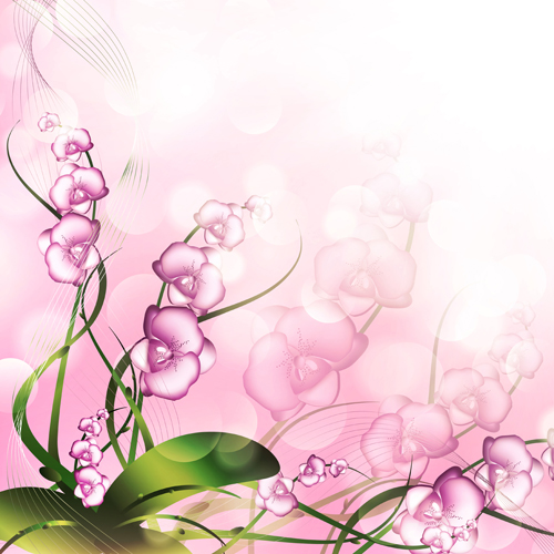 Beautiful pink flowers vector background set 06 free download