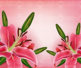 Beautiful pink flowers vector background set 12