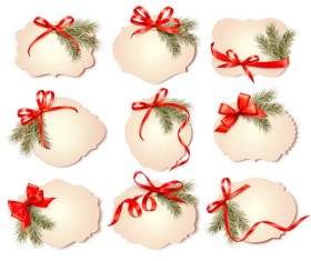 Beautiful ribbon bow with cards vectors 02